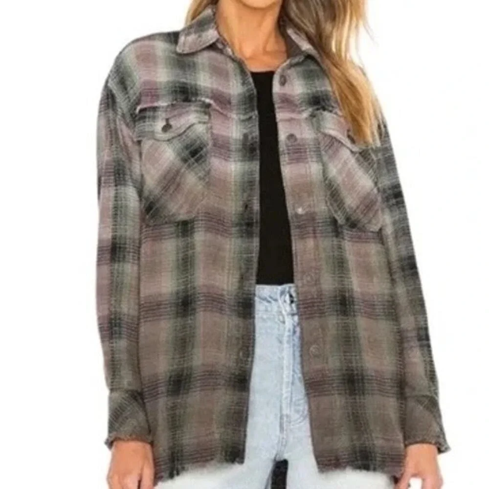 We The Free By Free People Women's Anneli Plaid Oversized Shirt Jacket Size XS